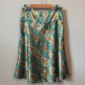 Vintage Y2K Paisley Satin Midi Skirt A Line Size Small